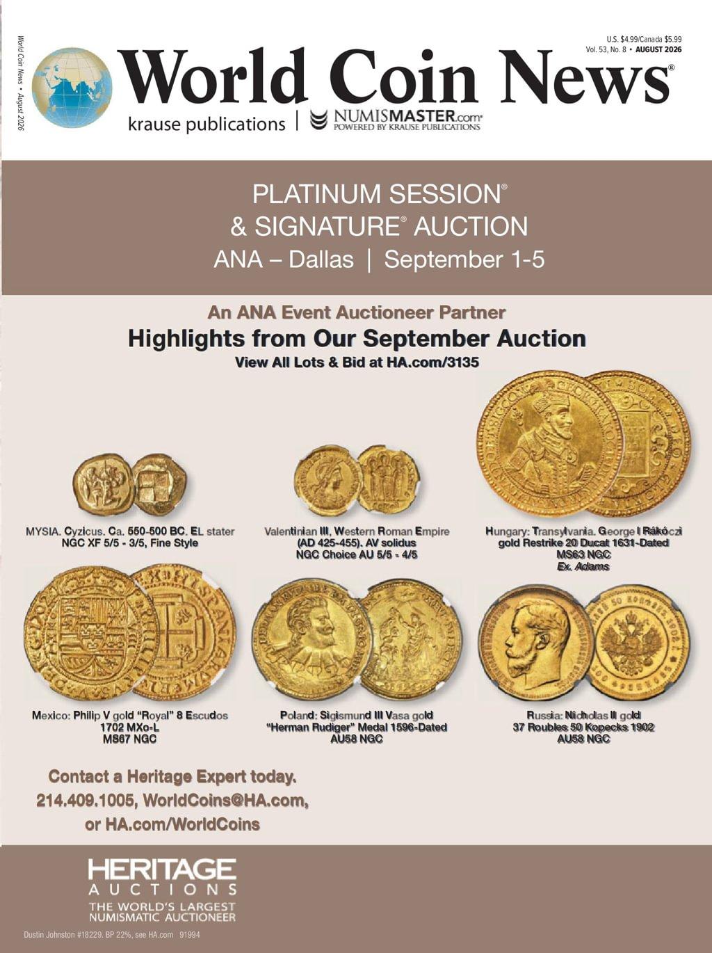 World Coin News Magazine Subscription                    August 1st, 2026 Issue