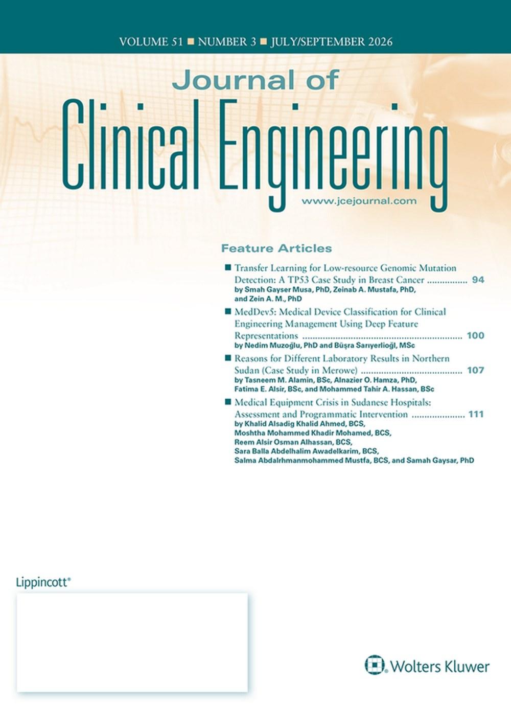 Journal Of Clinical Engineering Cover